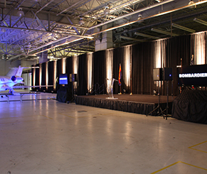 airplane hanger staging and lighting